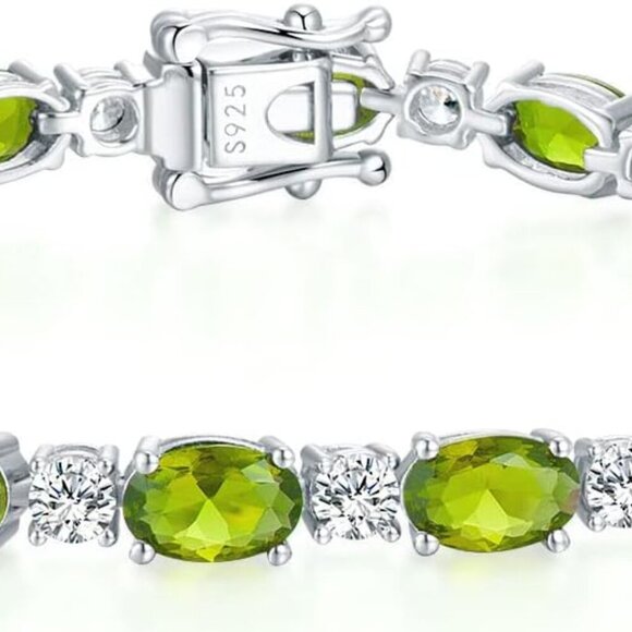 Sterling Silver Created Peridot Tennis Bracelets for women August Birthstone Bra